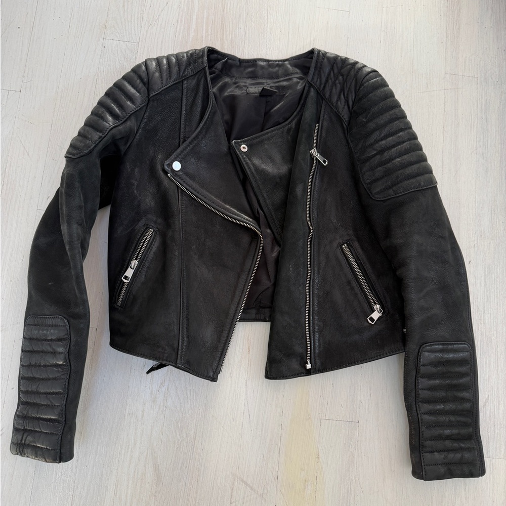Women's Black Leather Biker Jacket all leather Rare H&M vintage